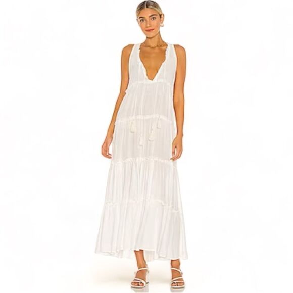 Revolve Coolchange Everly Sleeveless Tiered Tassel Maxi Dress, Size Med White - Picture 1 of 16